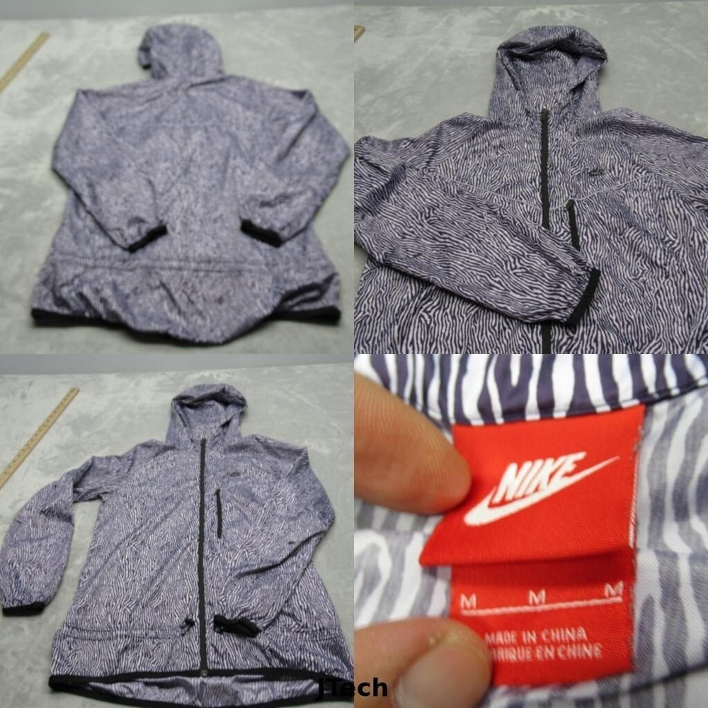 Nike Jacket Womens Medium Purple Zebra Print Hood Lightweight Windbreaker Hiking